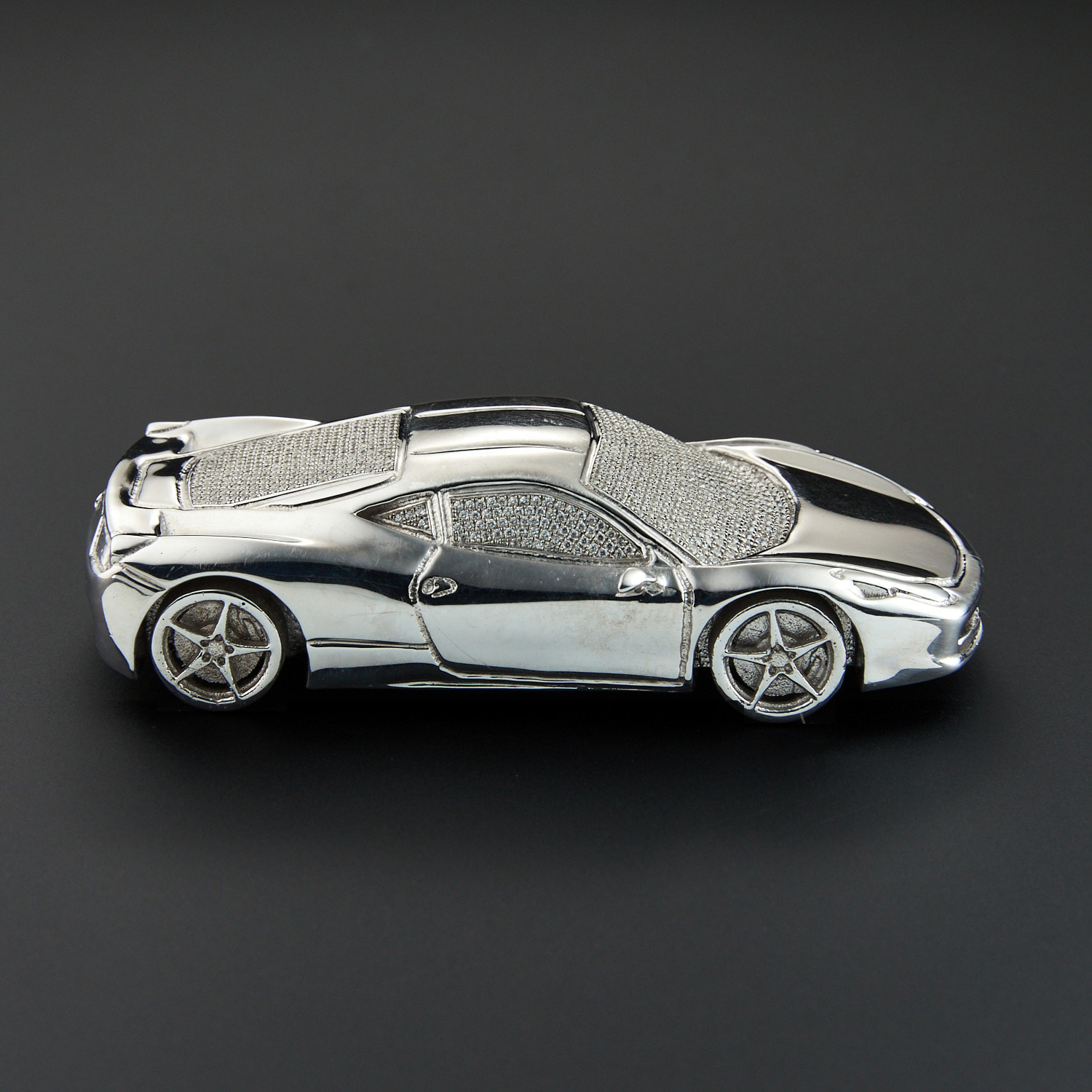 Ferrari 458 Italia 80mm Hand Made Scale Model With Partially Diamond Pave Sterling Silver Or 14k Solid Gold